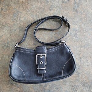 Vintage Coach Leather small stitched black crossbody with buckle